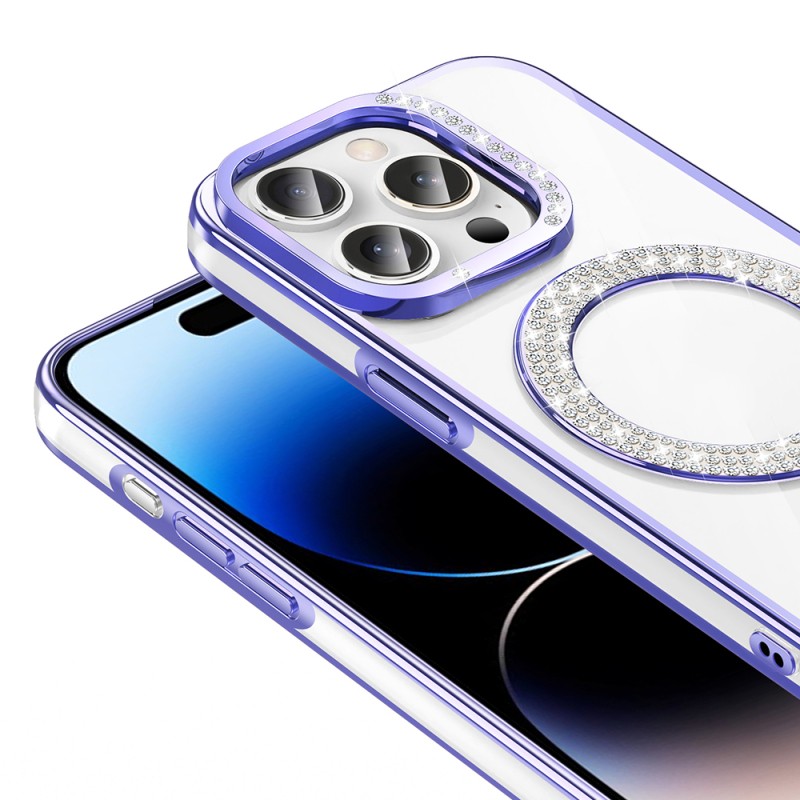 Apple iPhone 14 Pro Max Kılıf Pırlanta Taş Tasarımlı M-safe Şarj Özellikli Zore Karetta Silikon Kapak - 15