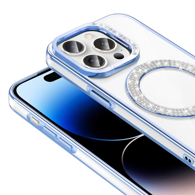 Apple iPhone 14 Pro Max Kılıf Pırlanta Taş Tasarımlı M-safe Şarj Özellikli Zore Karetta Silikon Kapak - 17