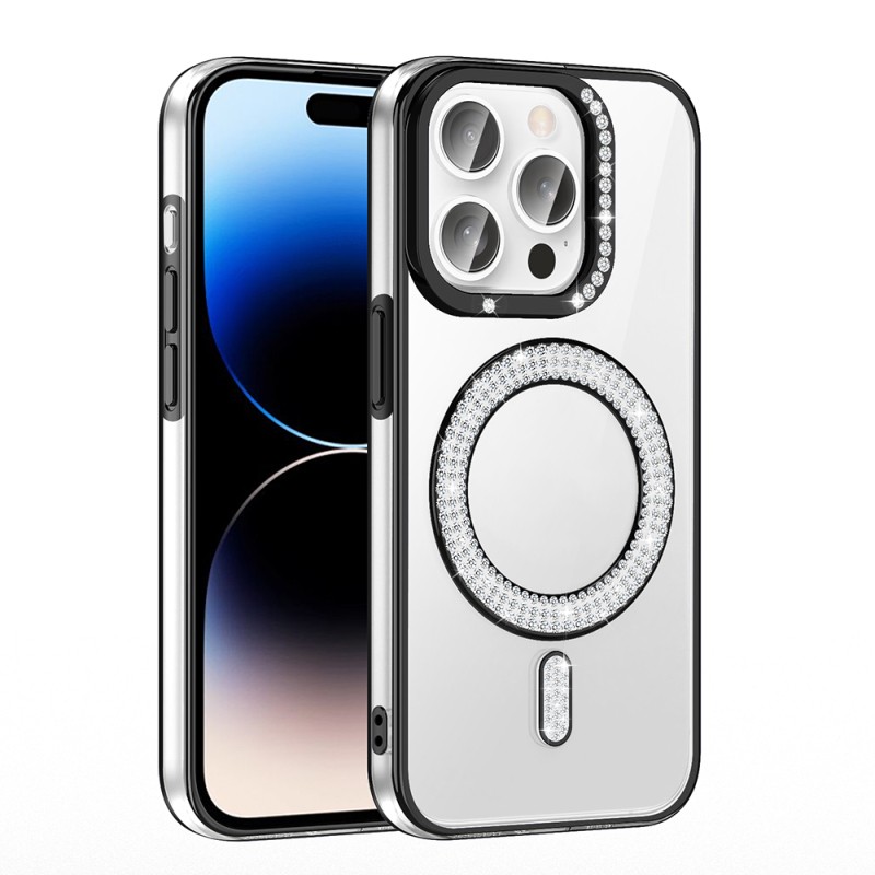 Apple iPhone 14 Pro Max Kılıf Pırlanta Taş Tasarımlı M-safe Şarj Özellikli Zore Karetta Silikon Kapak - 18