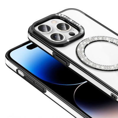 Apple iPhone 14 Pro Max Kılıf Pırlanta Taş Tasarımlı M-safe Şarj Özellikli Zore Karetta Silikon Kapak - 19