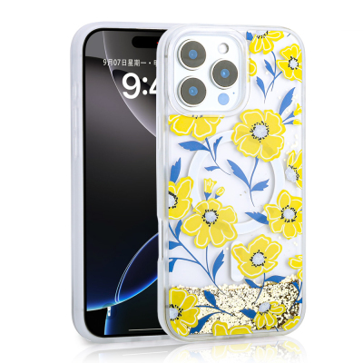 Apple iPhone 14 Pro Max Kılıf Sıvılı Simli Baskılı Şeffaf Arka Yüzey Zore Mossa Silikon Kapak - Zore