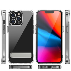 Apple iPhone 14 Pro Max Kılıf Standlı Şeffaf Silikon Zore L-Stand Kapak - Zore