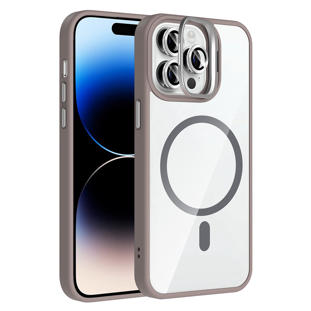 Apple iPhone 14 Pro Max Kılıf Standlı ve Kamera Lens Hediyeli M-Safe Şarj Özellikli Zore Etro Kapak