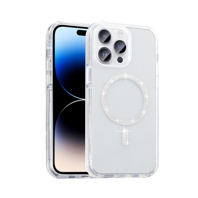 Apple iPhone 14 Pro Max Kılıf Taşlı Tasarım M-safe Şarj Özellikli Zore Koment Silikon Kapak - Zore