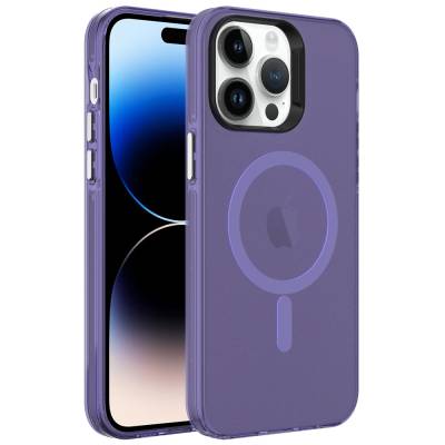 Apple iPhone 14 Pro Max Kılıf Zore M-safe Şarj Özellikli Buzlu Transparan C-Pro Sert Kapak - Zore