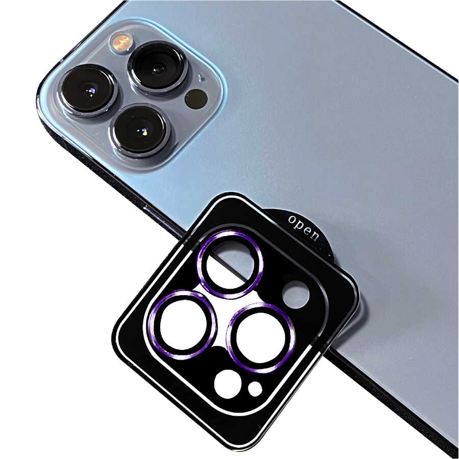 Apple iPhone 14 Pro Max Zore CL-09 Kamera Lens Koruyucu - Koyu Mor