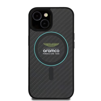 Apple iPhone 15 Case Aston Martin Original Licensed M-safe Charging Feature Colorful Ring and Carbon Fiber Design Cover - 4