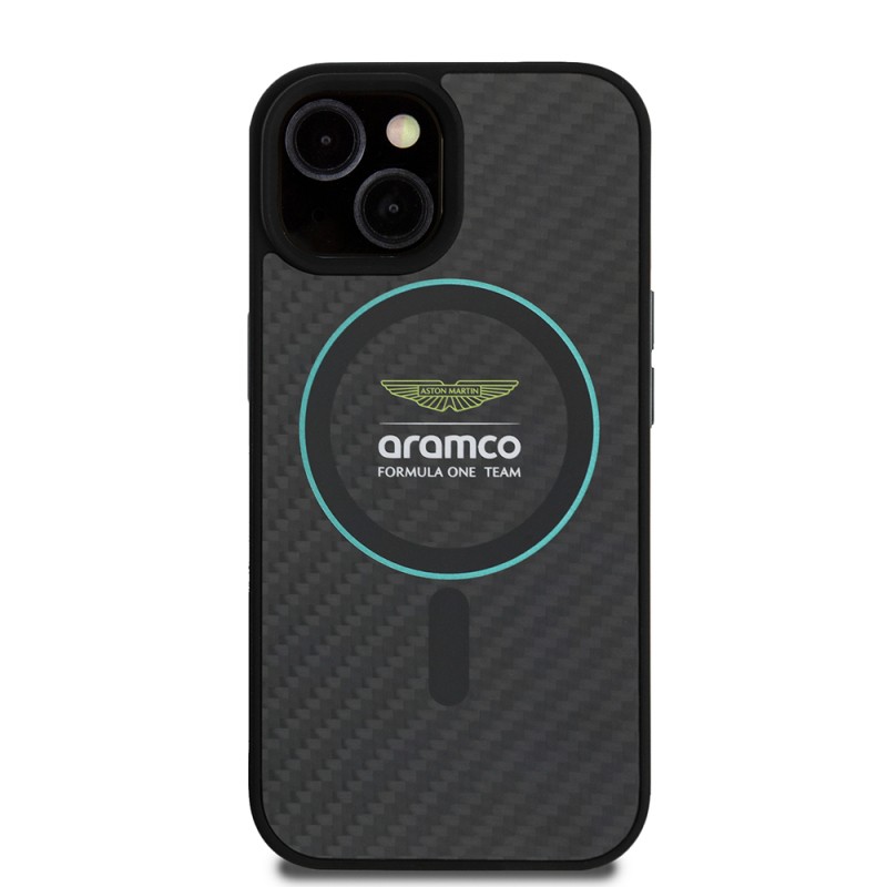 Apple iPhone 15 Case Aston Martin Original Licensed M-safe Charging Feature Colorful Ring and Carbon Fiber Design Cover - 4