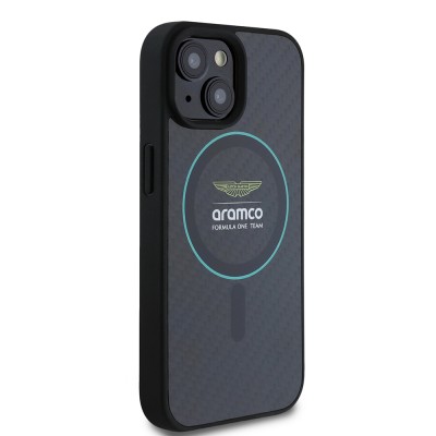 Apple iPhone 15 Case Aston Martin Original Licensed M-safe Charging Feature Colorful Ring and Carbon Fiber Design Cover - 5