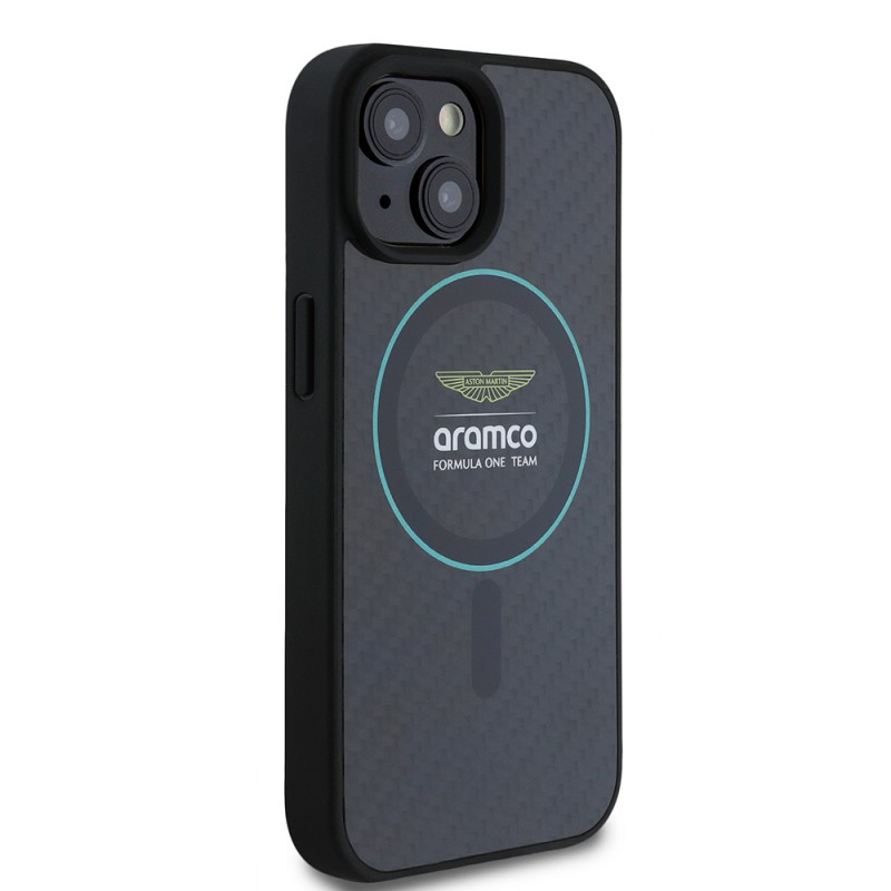 Apple iPhone 15 Case Aston Martin Original Licensed M-safe Charging Feature Colorful Ring and Carbon Fiber Design Cover - 5