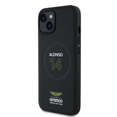 Apple iPhone 15 Case Aston Martin Original Licensed M-safe Charging Feature PU Leather Alonso 14 Printed Cover - 3