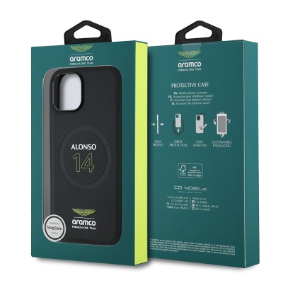 Apple iPhone 15 Case Aston Martin Original Licensed M-safe Charging Feature PU Leather Alonso 14 Printed Cover - 9