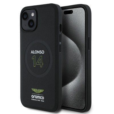 Apple iPhone 15 Case Aston Martin Original Licensed M-safe Charging Feature PU Leather Alonso 14 Printed Cover - 2