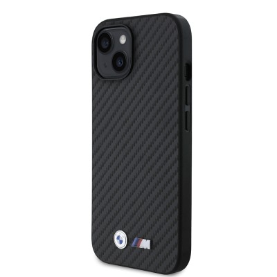 Apple iPhone 15 Case BMW Original Licensed Carbon Fiber Design and Metal Logo PU Leather Cover - 3