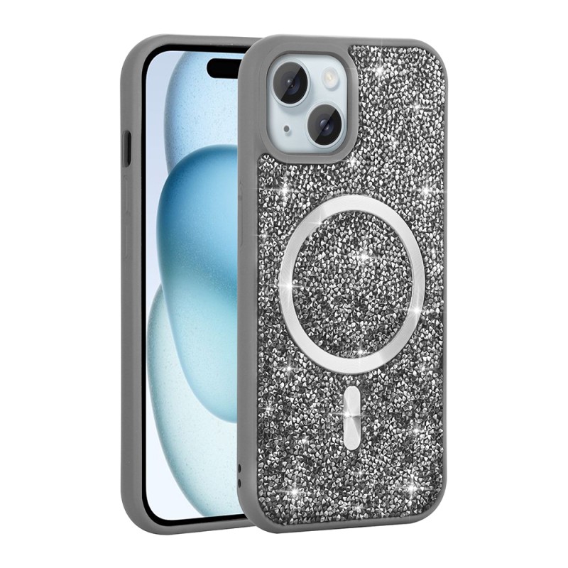 Apple iPhone 15 Case Diamond Design Magsafe Charging Feature Zore Mosaic Silicone Cover - 7