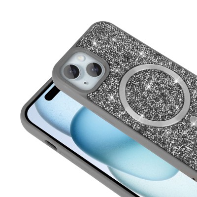 Apple iPhone 15 Case Diamond Design Magsafe Charging Feature Zore Mosaic Silicone Cover - 10