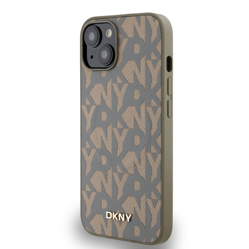 Apple iPhone 15 Case DKNY Original Licensed Magsafe Charging Feature 3D Written Grid Pattern Cover - 11