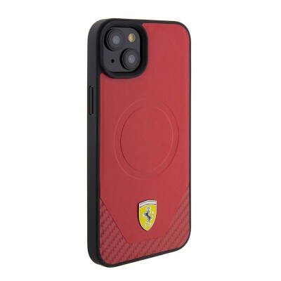 Apple iPhone 15 Case Ferrari Original Licensed PU Carbon Metal Logo Magsafe Charge Feature Cover  - 12