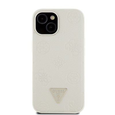 Apple iPhone 15 Case Guess Original Licensed M-safe Charging Feature Hot Printed Triangle Logo PU Leather Peony Cover - 6