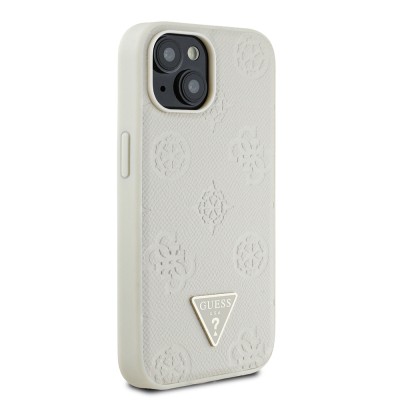 Apple iPhone 15 Case Guess Original Licensed M-safe Charging Feature Hot Printed Triangle Logo PU Leather Peony Cover - 7