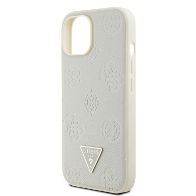 Apple iPhone 15 Case Guess Original Licensed M-safe Charging Feature Hot Printed Triangle Logo PU Leather Peony Cover - 9