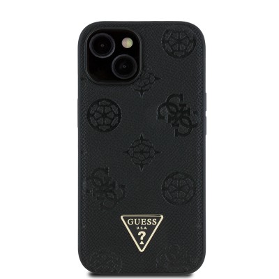 Apple iPhone 15 Case Guess Original Licensed M-safe Charging Feature Hot Printed Triangle Logo PU Leather Peony Cover - 13