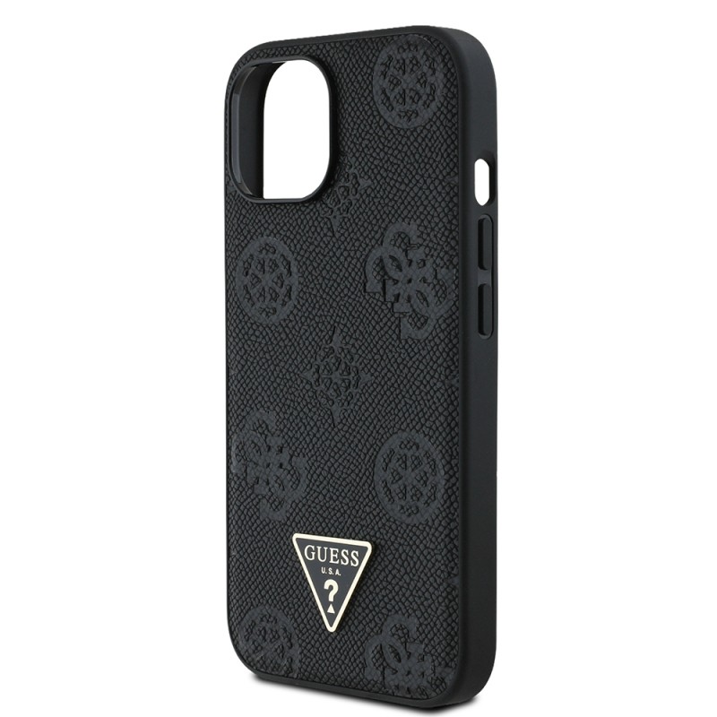 Apple iPhone 15 Case Guess Original Licensed M-safe Charging Feature Hot Printed Triangle Logo PU Leather Peony Cover - 16