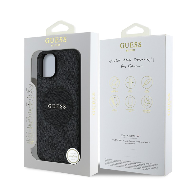 Apple iPhone 15 Case Guess Original Licensed M-safe Charging Feature Text Logo Circle Classic Cover - 11