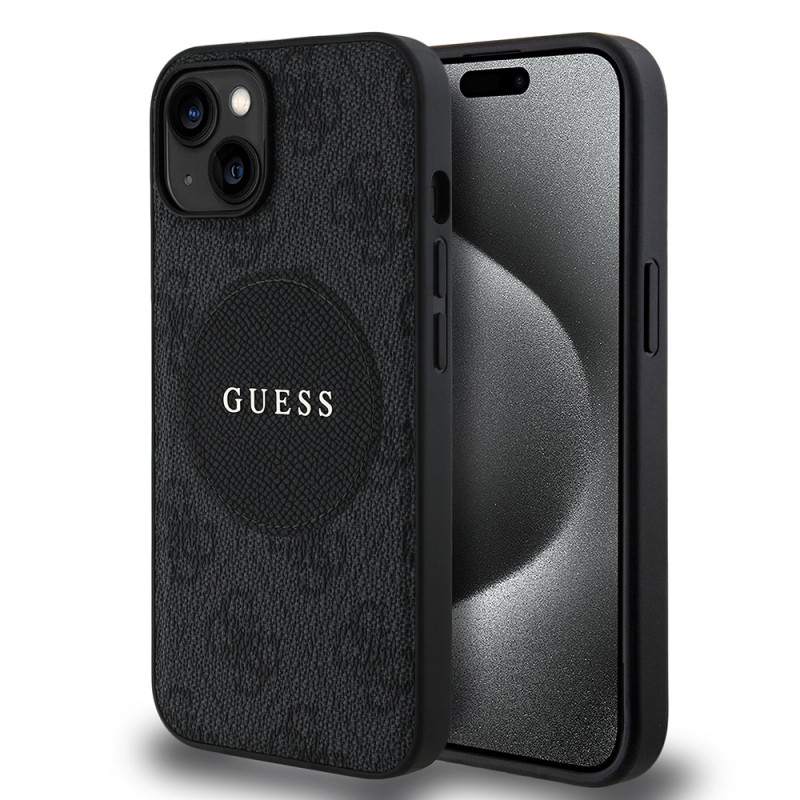 Apple iPhone 15 Case Guess Original Licensed M-safe Charging Feature Text Logo Circle Classic Cover - 2