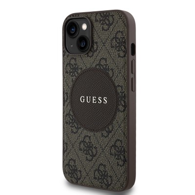 Apple iPhone 15 Case Guess Original Licensed M-safe Charging Feature Text Logo Circle Classic Cover - 12