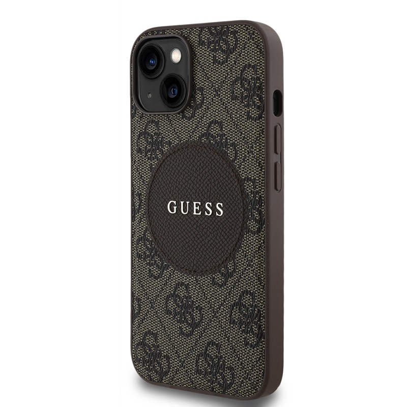 Apple iPhone 15 Case Guess Original Licensed M-safe Charging Feature Text Logo Circle Classic Cover - 12