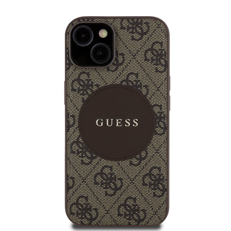 Apple iPhone 15 Case Guess Original Licensed M-safe Charging Feature Text Logo Circle Classic Cover - 13