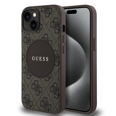 Apple iPhone 15 Case Guess Original Licensed M-safe Charging Feature Text Logo Circle Classic Cover - 3