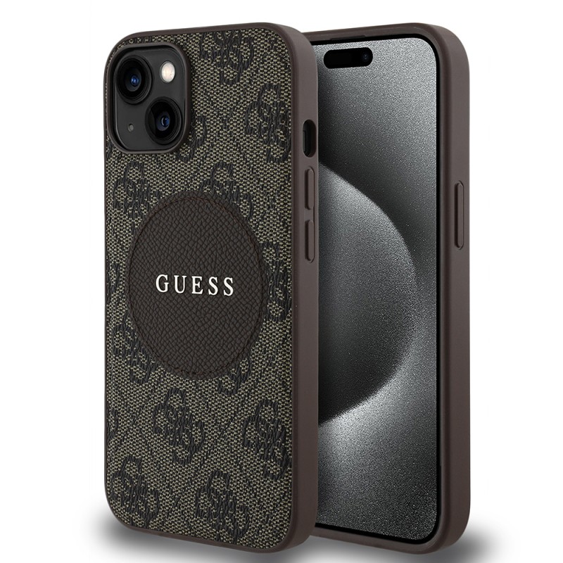Apple iPhone 15 Case Guess Original Licensed M-safe Charging Feature Text Logo Circle Classic Cover - 3