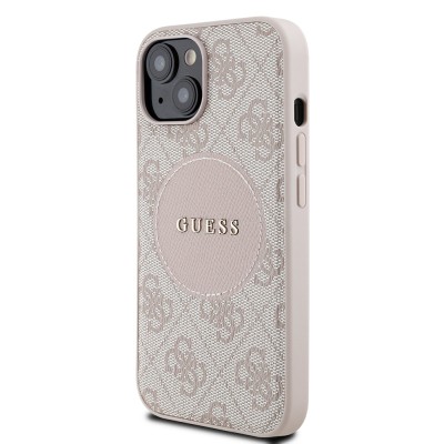 Apple iPhone 15 Case Guess Original Licensed M-safe Charging Feature Text Logo Circle Classic Cover - 19