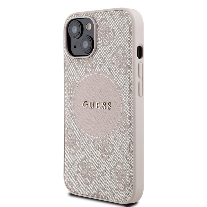 Apple iPhone 15 Case Guess Original Licensed M-safe Charging Feature Text Logo Circle Classic Cover - 19