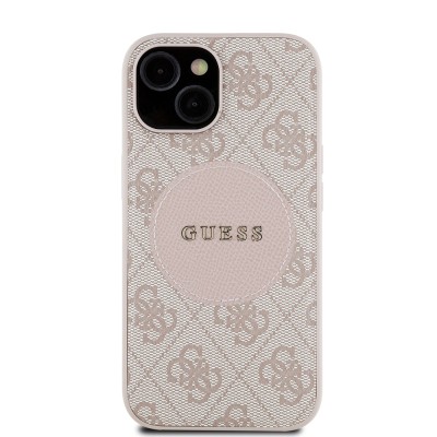 Apple iPhone 15 Case Guess Original Licensed M-safe Charging Feature Text Logo Circle Classic Cover - 20