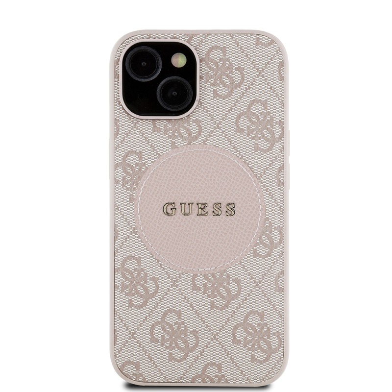 Apple iPhone 15 Case Guess Original Licensed M-safe Charging Feature Text Logo Circle Classic Cover - 20