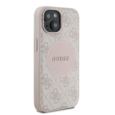 Apple iPhone 15 Case Guess Original Licensed M-safe Charging Feature Text Logo Circle Classic Cover - 21