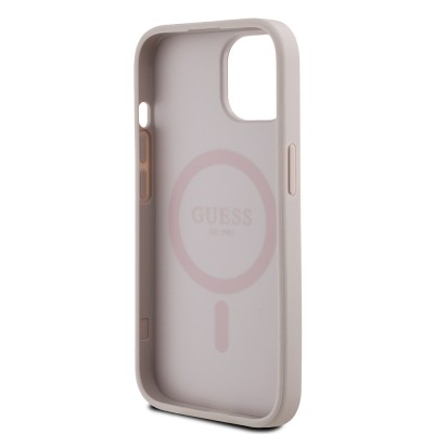 Apple iPhone 15 Case Guess Original Licensed M-safe Charging Feature Text Logo Circle Classic Cover - 24