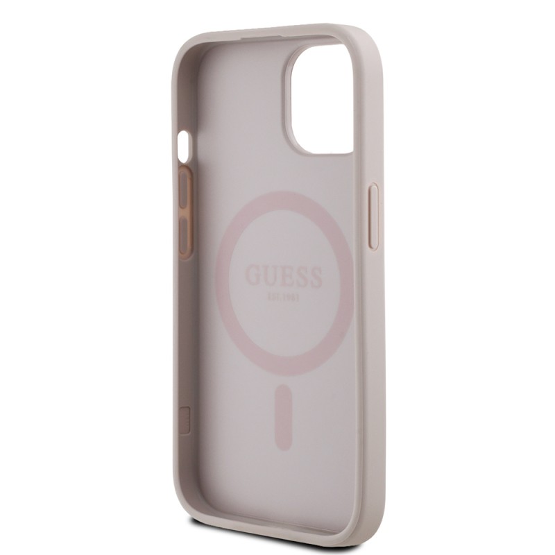 Apple iPhone 15 Case Guess Original Licensed M-safe Charging Feature Text Logo Circle Classic Cover - 24
