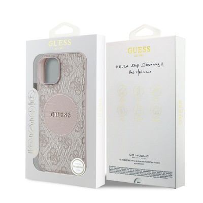 Apple iPhone 15 Case Guess Original Licensed M-safe Charging Feature Text Logo Circle Classic Cover - 25