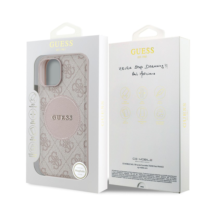 Apple iPhone 15 Case Guess Original Licensed M-safe Charging Feature Text Logo Circle Classic Cover - 25