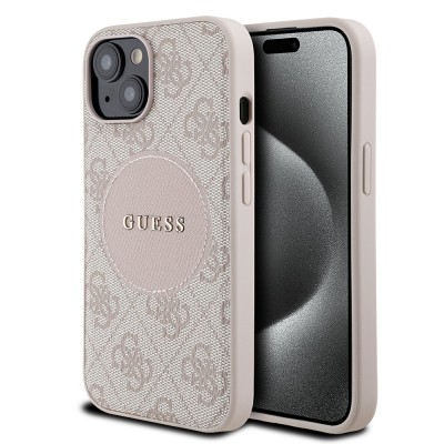 Apple iPhone 15 Case Guess Original Licensed M-safe Charging Feature Text Logo Circle Classic Cover - 4