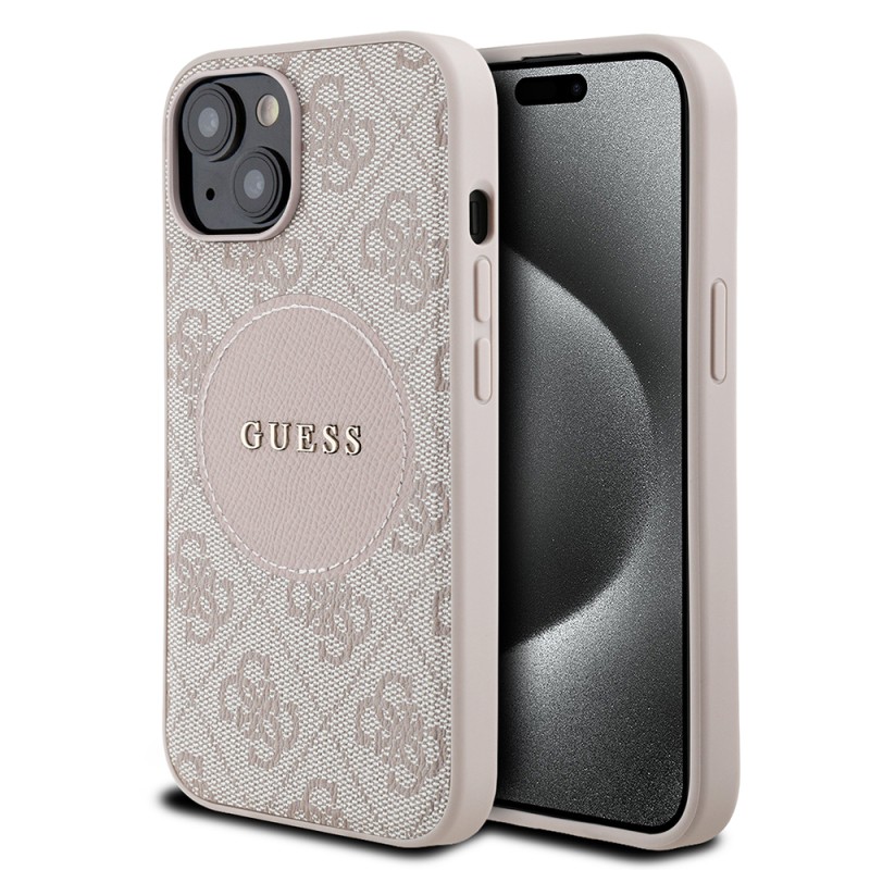 Apple iPhone 15 Case Guess Original Licensed M-safe Charging Feature Text Logo Circle Classic Cover - 4