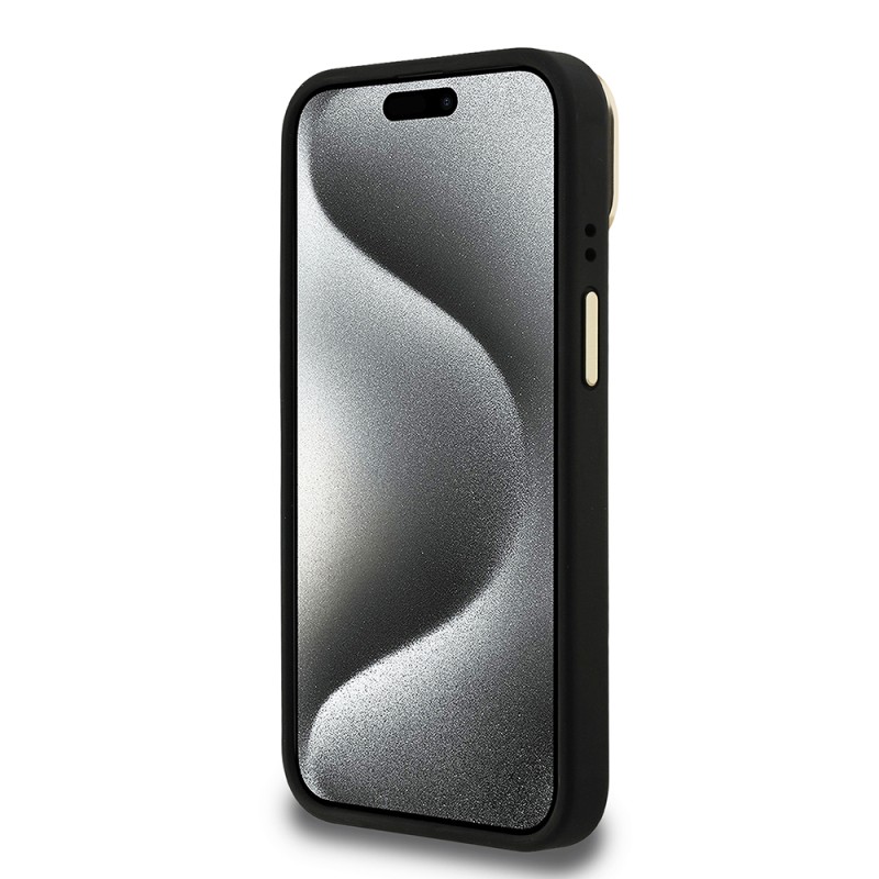 Apple iPhone 15 Case Guess Original Licensed PU Leather Stone Triangle Logo 4G Patterned Camera Stand Cover - 8