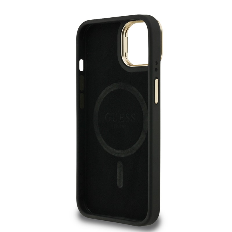 Apple iPhone 15 Case Guess Original Licensed PU Leather Stone Triangle Logo 4G Patterned Camera Stand Cover - 10