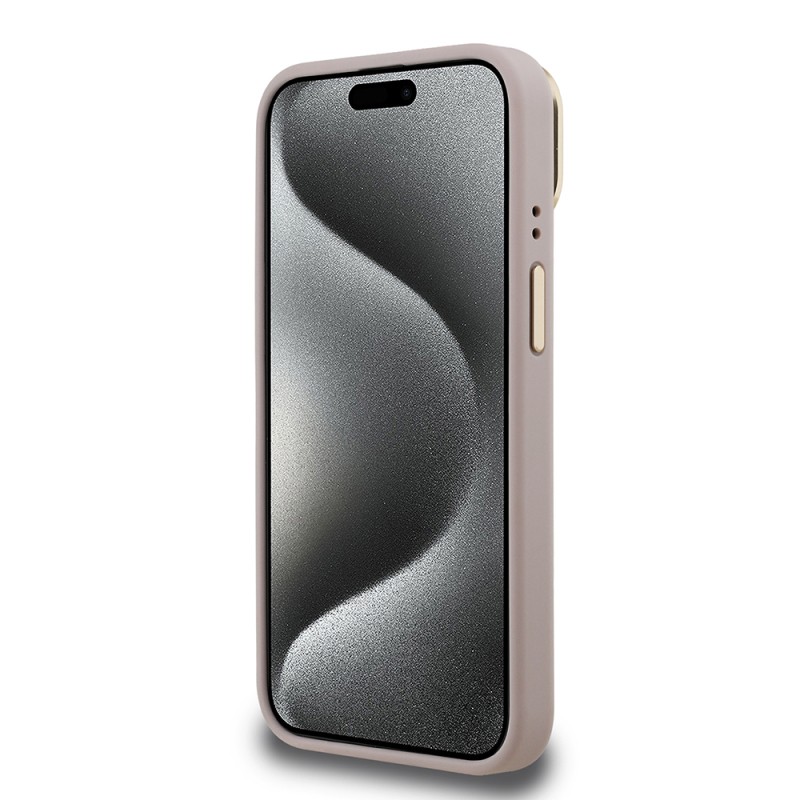 Apple iPhone 15 Case Guess Original Licensed PU Leather Stone Triangle Logo 4G Patterned Camera Stand Cover - 15