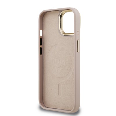 Apple iPhone 15 Case Guess Original Licensed PU Leather Stone Triangle Logo 4G Patterned Camera Stand Cover - 17