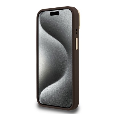 Apple iPhone 15 Case Guess Original Licensed PU Leather Stone Triangle Logo 4G Patterned Camera Stand Cover - 22